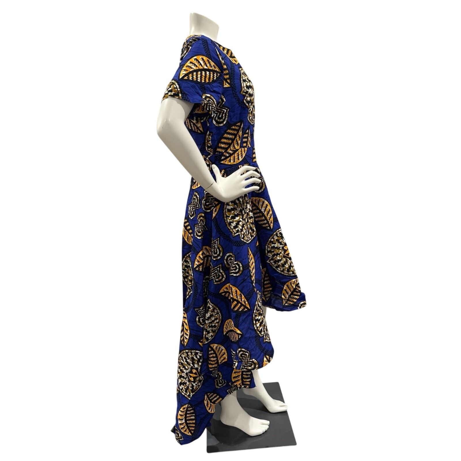 Nwt Ofuure Medium Bold Dress 100% Cotton Geometric Print Blue Orange Pockets — image 6 of 8
